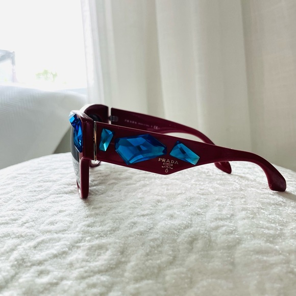 New authentic Prada sunglasses in red with blue stones. main image 5